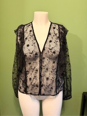 Gap BNWT Black Lace Sheer Button-Front Women's Top